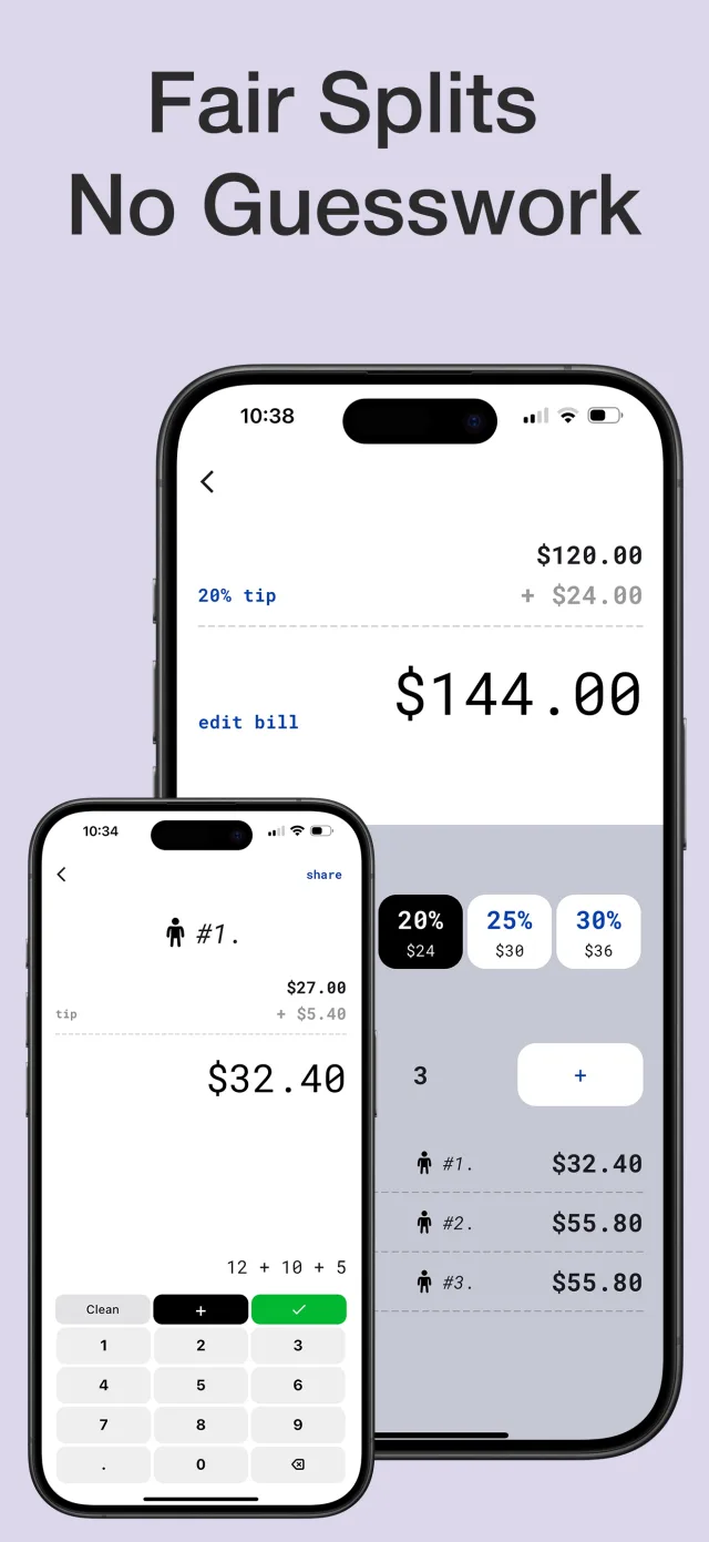 Split view with an amount for each person
